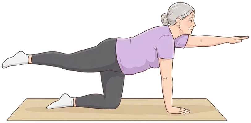 Bird dog with elbow to knee, start position
