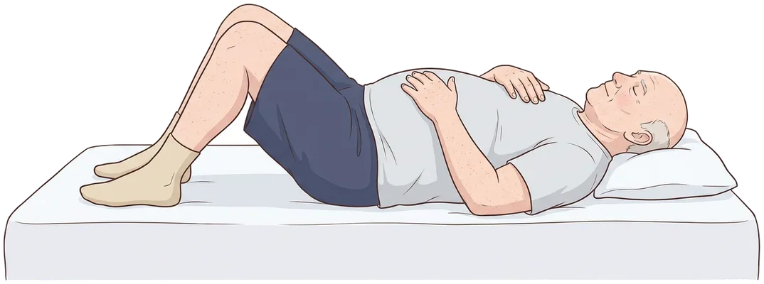 Belly breathing lying down, position