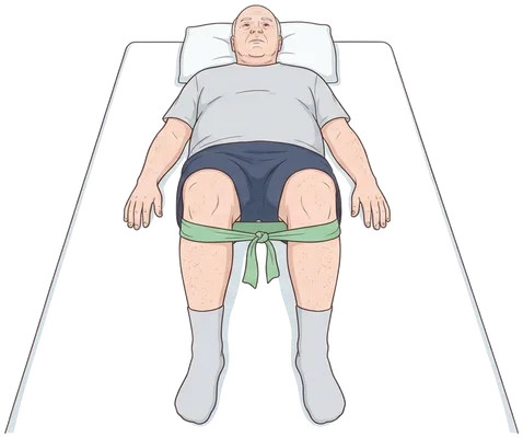 Knee press-outs lying down with a band, start position