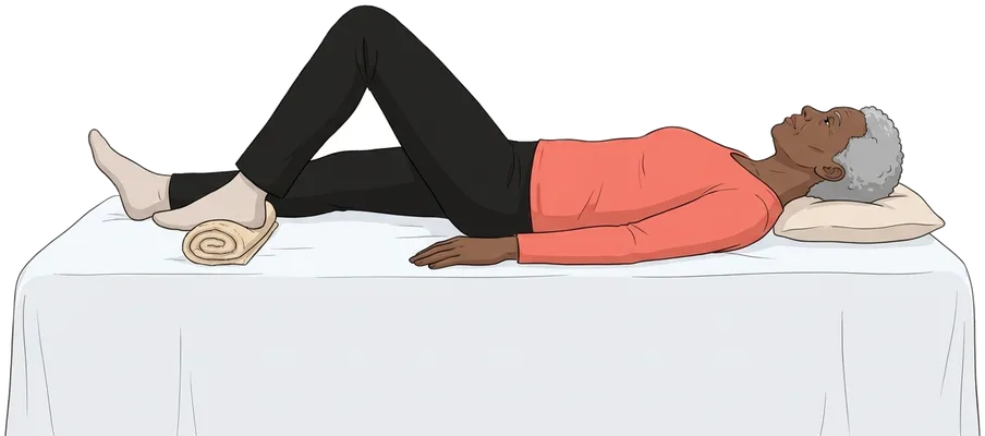 Knee straightening with your heel propped, hold position