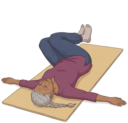 Trunk twist with legs raised, end position