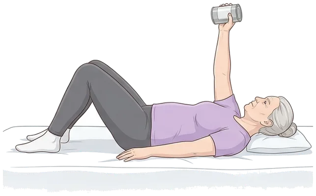 Elbow straightening lying down, end position