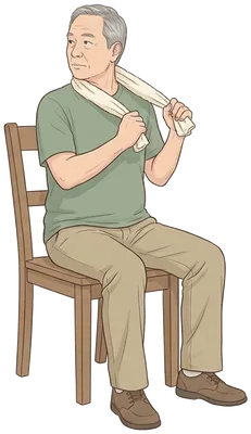 Neck turns with a towel, end position