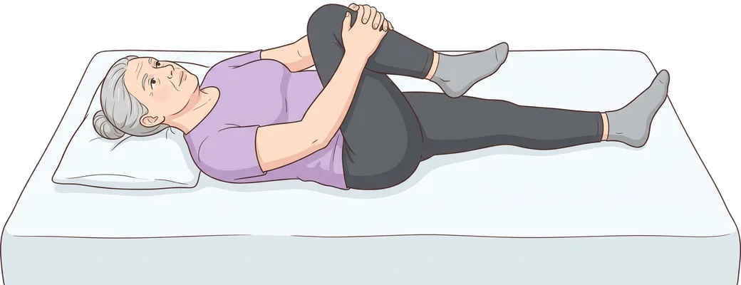 Knee to opposite shoulder stretch, hold position