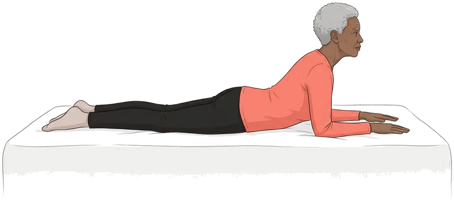 Lying on your stomach propped on elbows, hold position