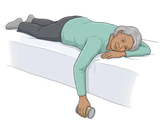 Rows on your stomach with a can, start position