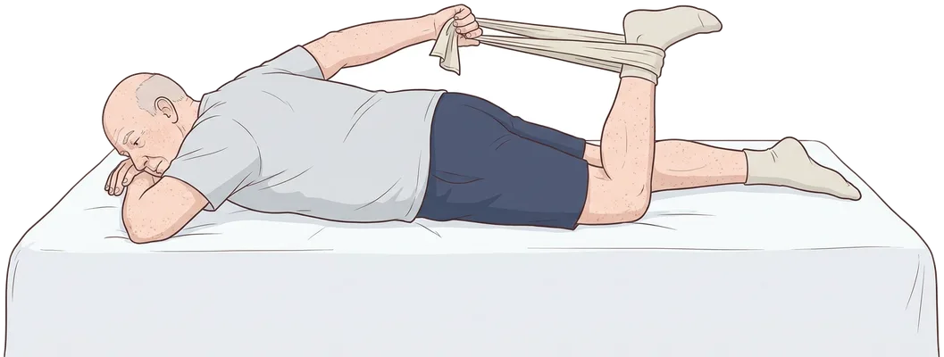 Thigh stretch on your stomach, hold position