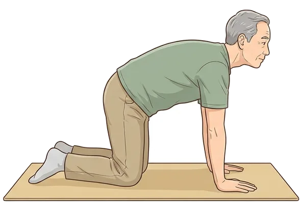 Shoulder blade push-ups on hands and knees, end position