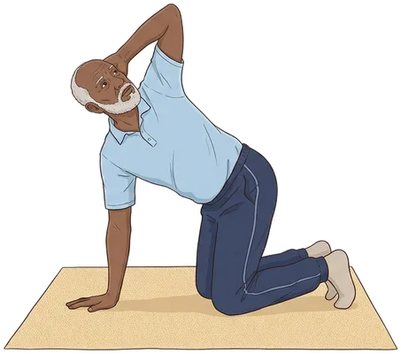 Upper back turns on hands and knees, end position