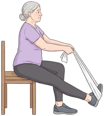 Calf stretch with a towel, sitting, hold position