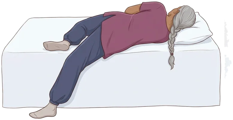 Side stretch lying at the bed edge, hold position