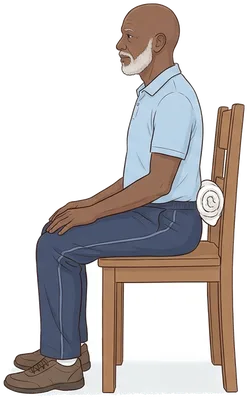 Sitting with a lower back roll, position