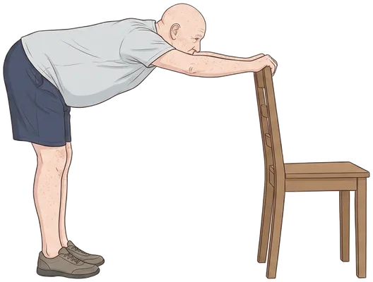 Back stretch at a chair, hold position