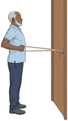 Standing rows with a band, end position