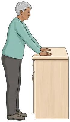 Wrist stretch leaning on the counter, hold position